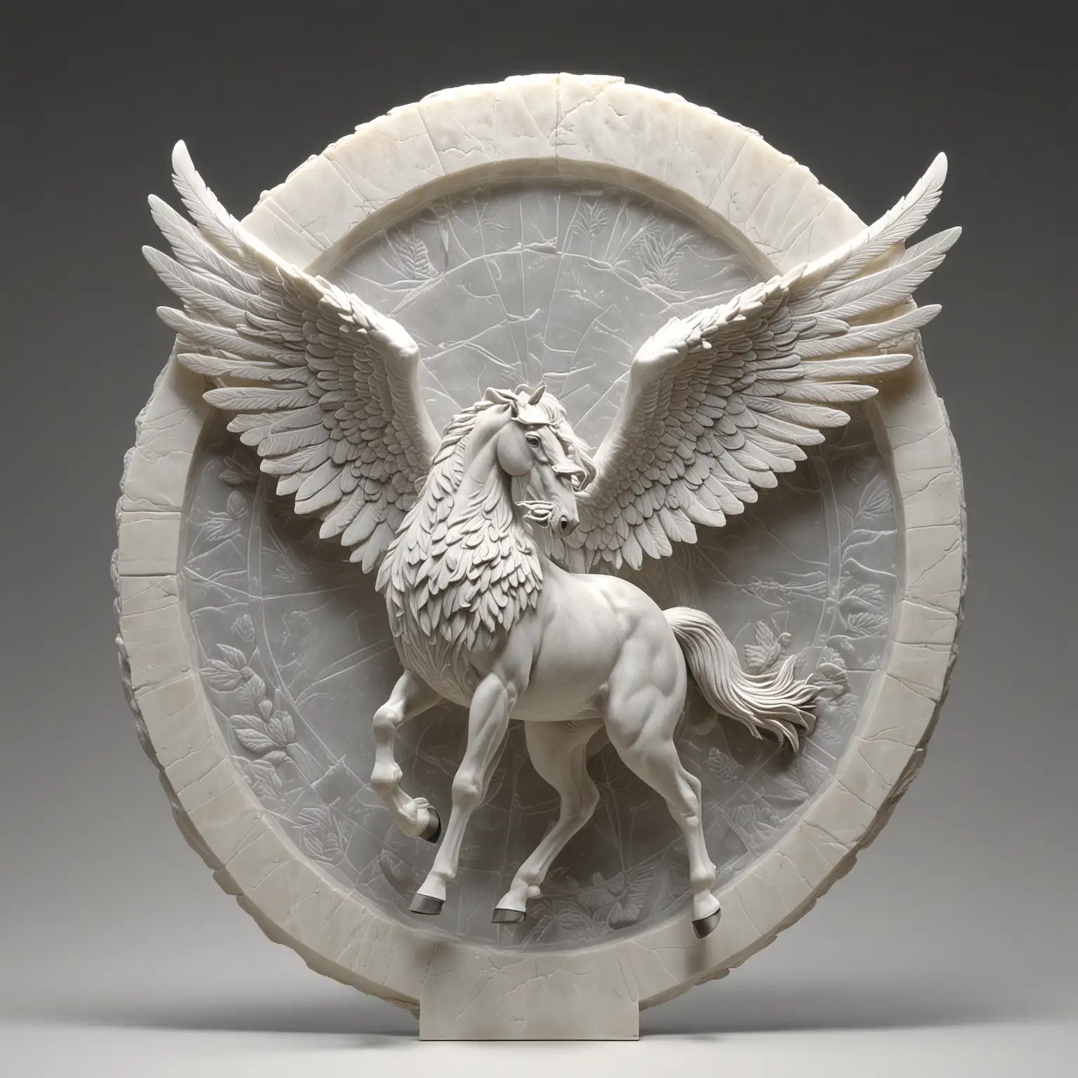 Majestic Pegasus Sculpture Translucent Alabaster 3D Relief with Wings Spread