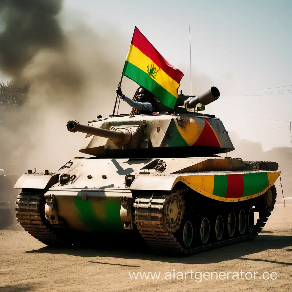 A tank with a Rastafarian flag