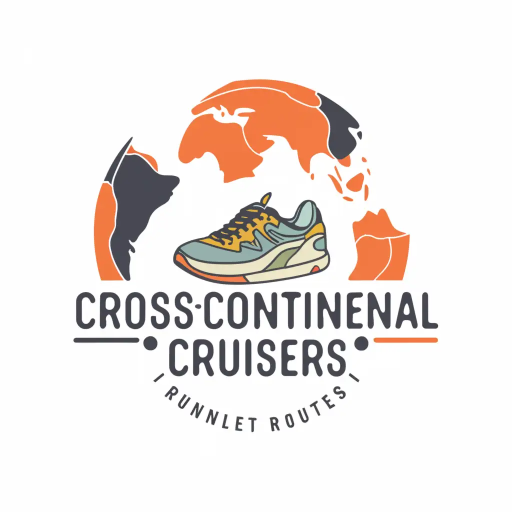 a logo design, with the text 'Cross-Continental Cruisers', main symbol: world map with running shoe, Moderate, be used in Sports Fitness industry, clear background