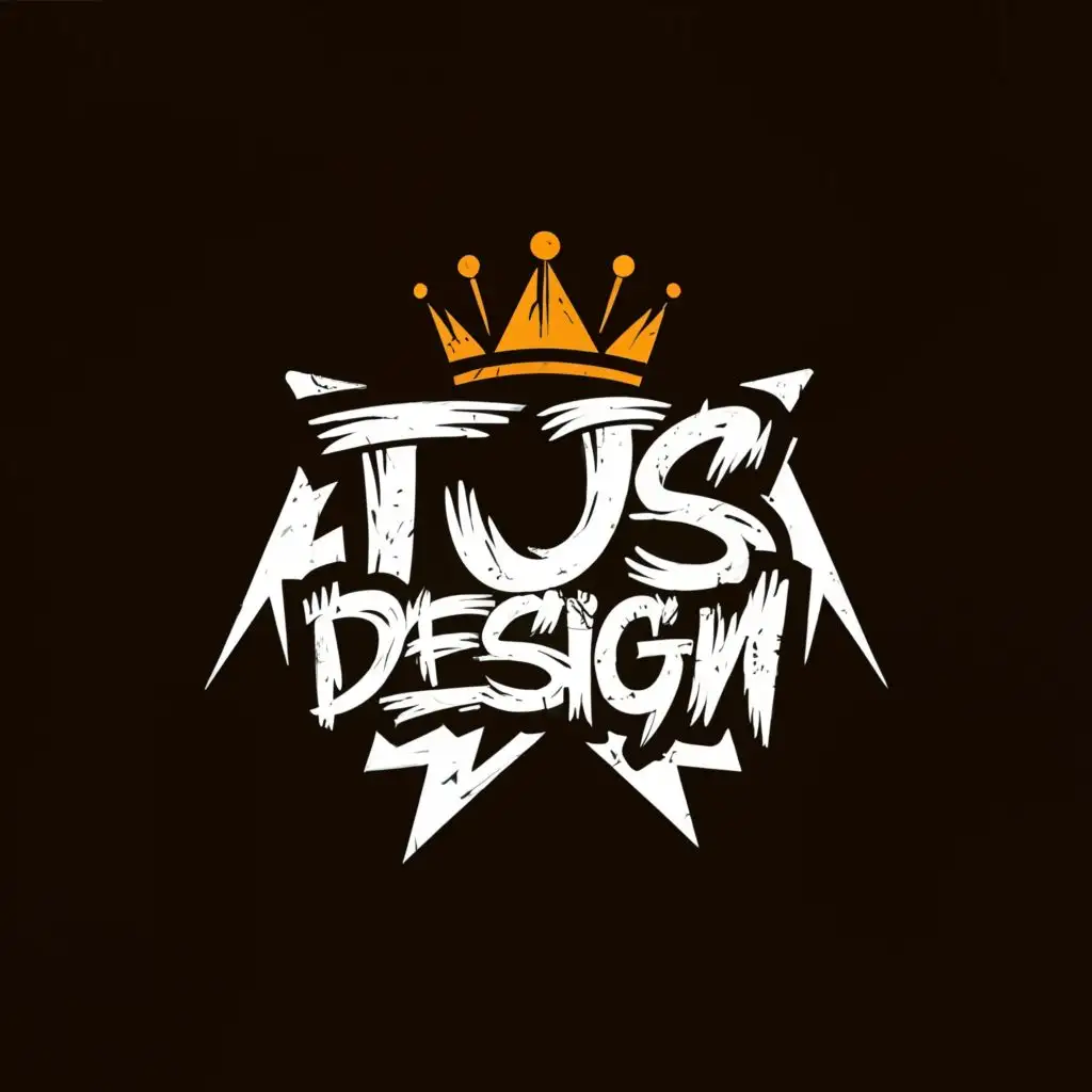 a logo design,with the text "TJS design ", main symbol:TJS design in jagged graphitti lettering crown over t