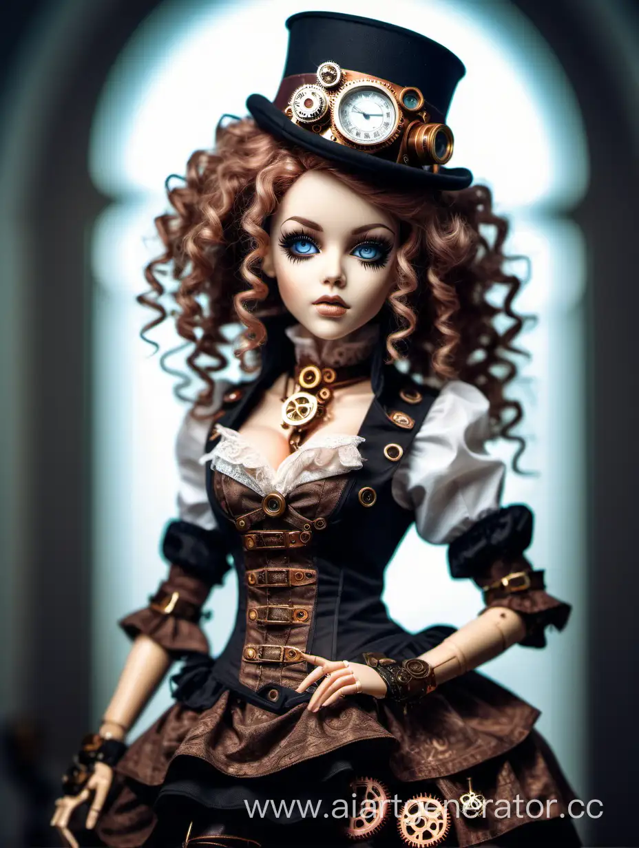 Symmetrical-Steampunk-Doll-with-Bright-Curls-on-Light-Background