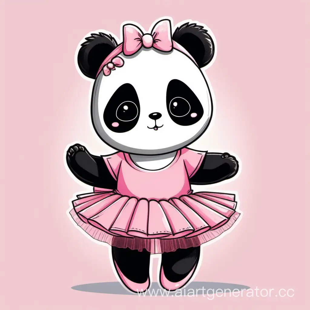 Милая панда в розовой балетной пачке. Рисунок должен быть выполнен в схематичном стиле