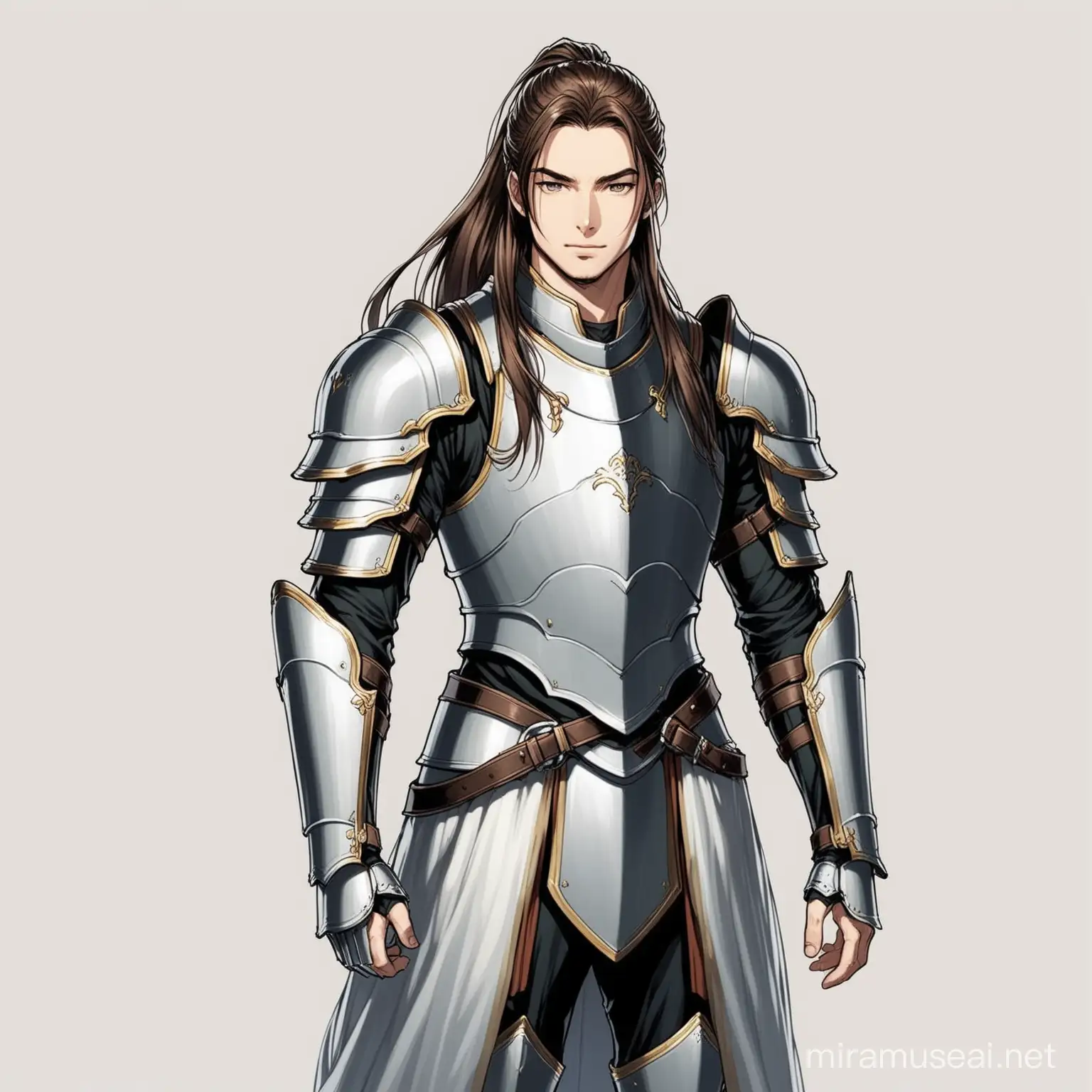 Male, long hair in a ponytail, light armour