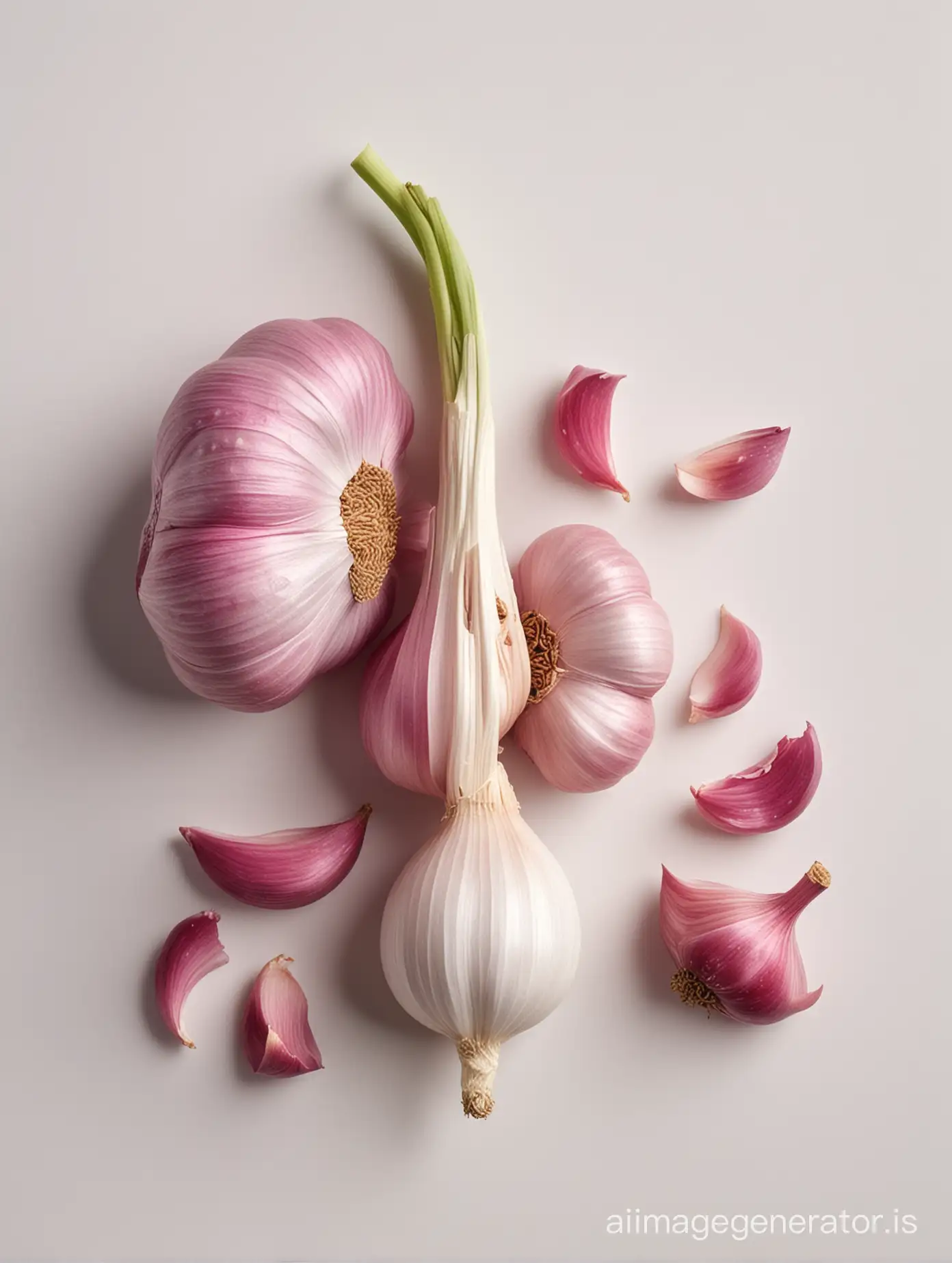 UNE gousse d'ail rose dans le style d'une image médiévale, fond de l'image blanc (white background) 