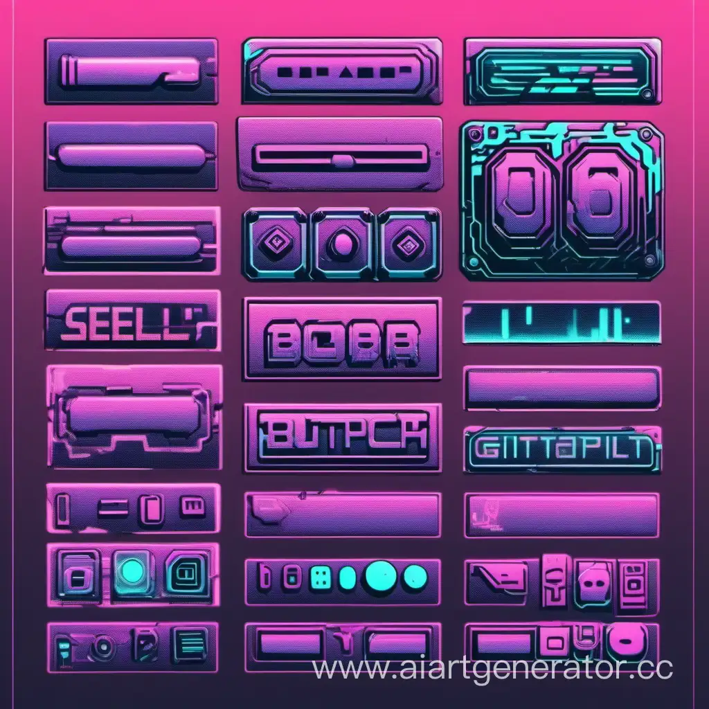 Cyberpunk-Style-Rectangular-Buttons-with-Glitches-and-Soft-Color-Palette