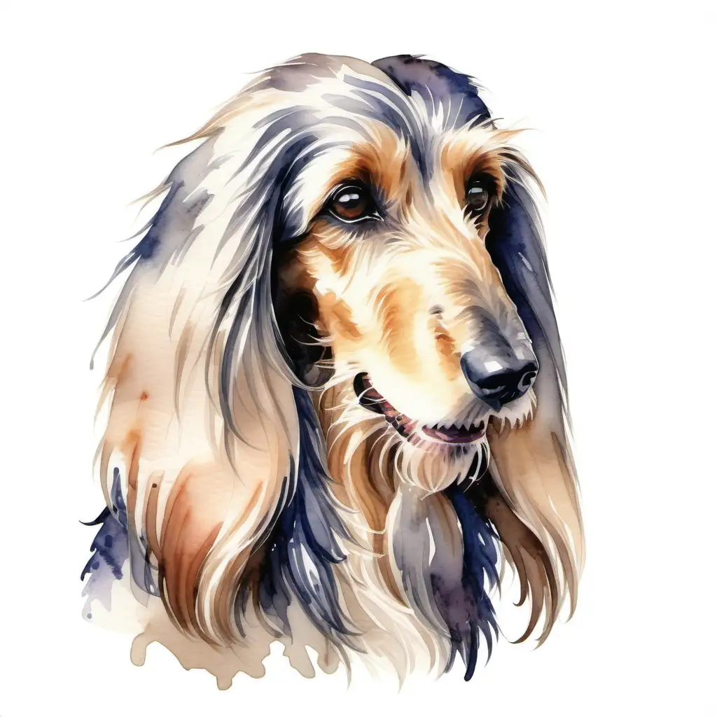 Watercolor Afghan Hound isolated on white background