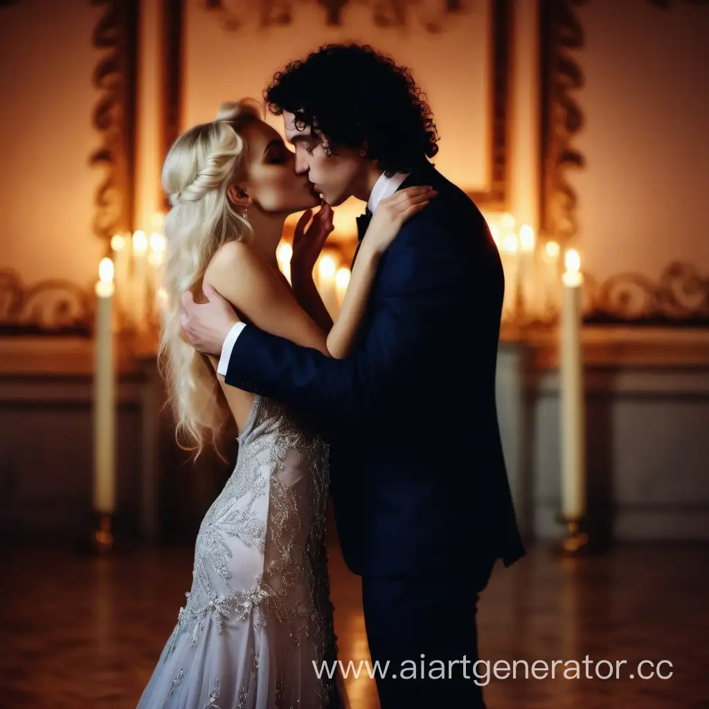 Romantic-Wedding-Kiss-in-Candlelit-Hall
