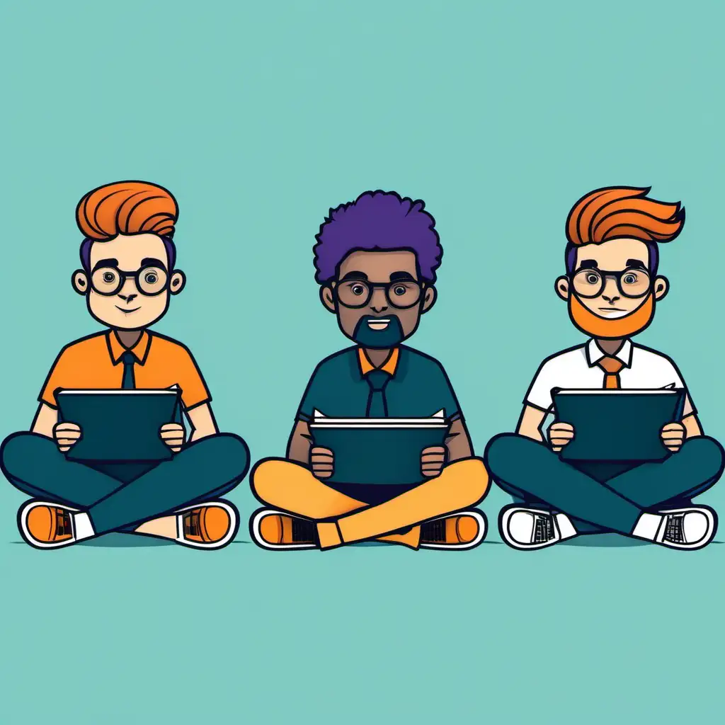 Diverse IT Professionals Collaborating with Notebooks in Stylish Flat Design