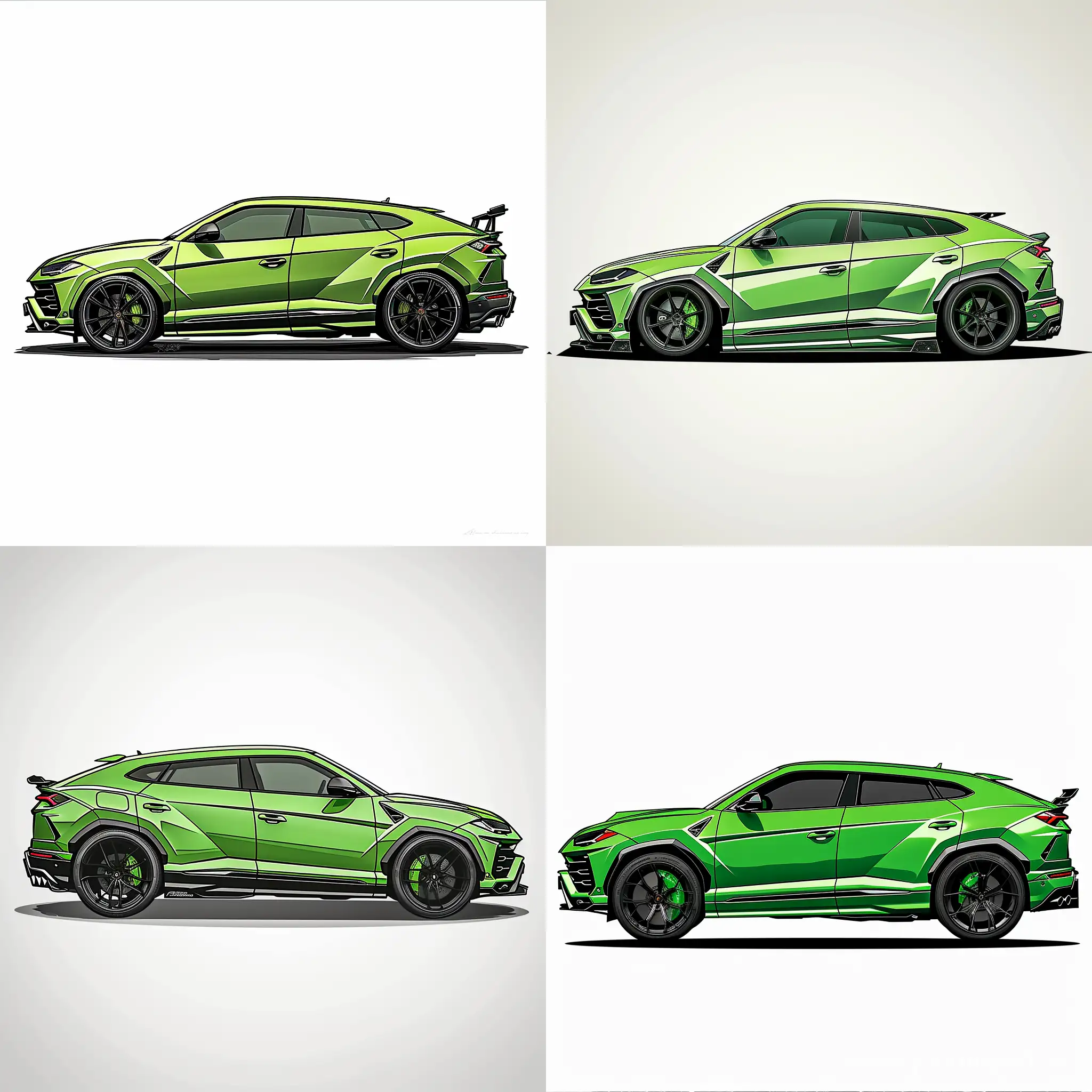 Sleek-Green-Lamborghini-Urus-with-Black-Rim-Tuning-Minimalist-2D-Illustration