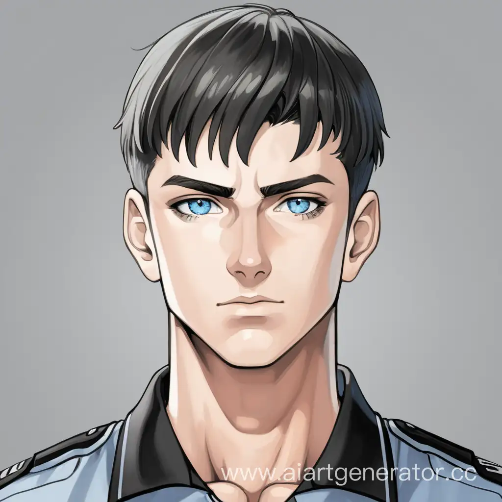 Athletic-Young-Man-in-Gray-Uniform-with-Light-Blue-Eyes