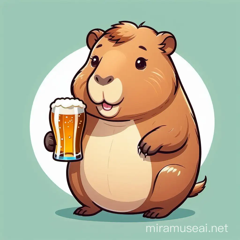 Adorable Cartoon Capybara Enjoying a Cold Beer