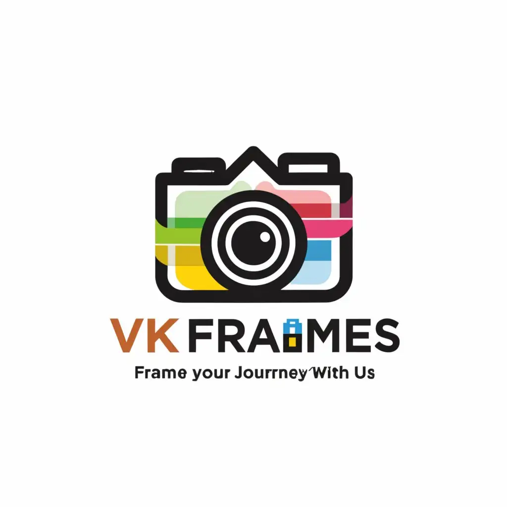 a logo design,with the text "VK Frames
Frame Your Journey with Us", main symbol:camera,Moderate,be used in Entertainment industry,clear background