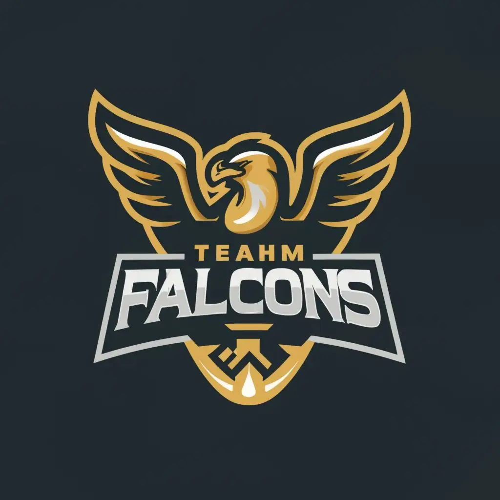 logo, Something that inspire a team something strong and something very nice looking Something a bit more formal, with the text " Team Falcons
", typography, be used in Finance industry