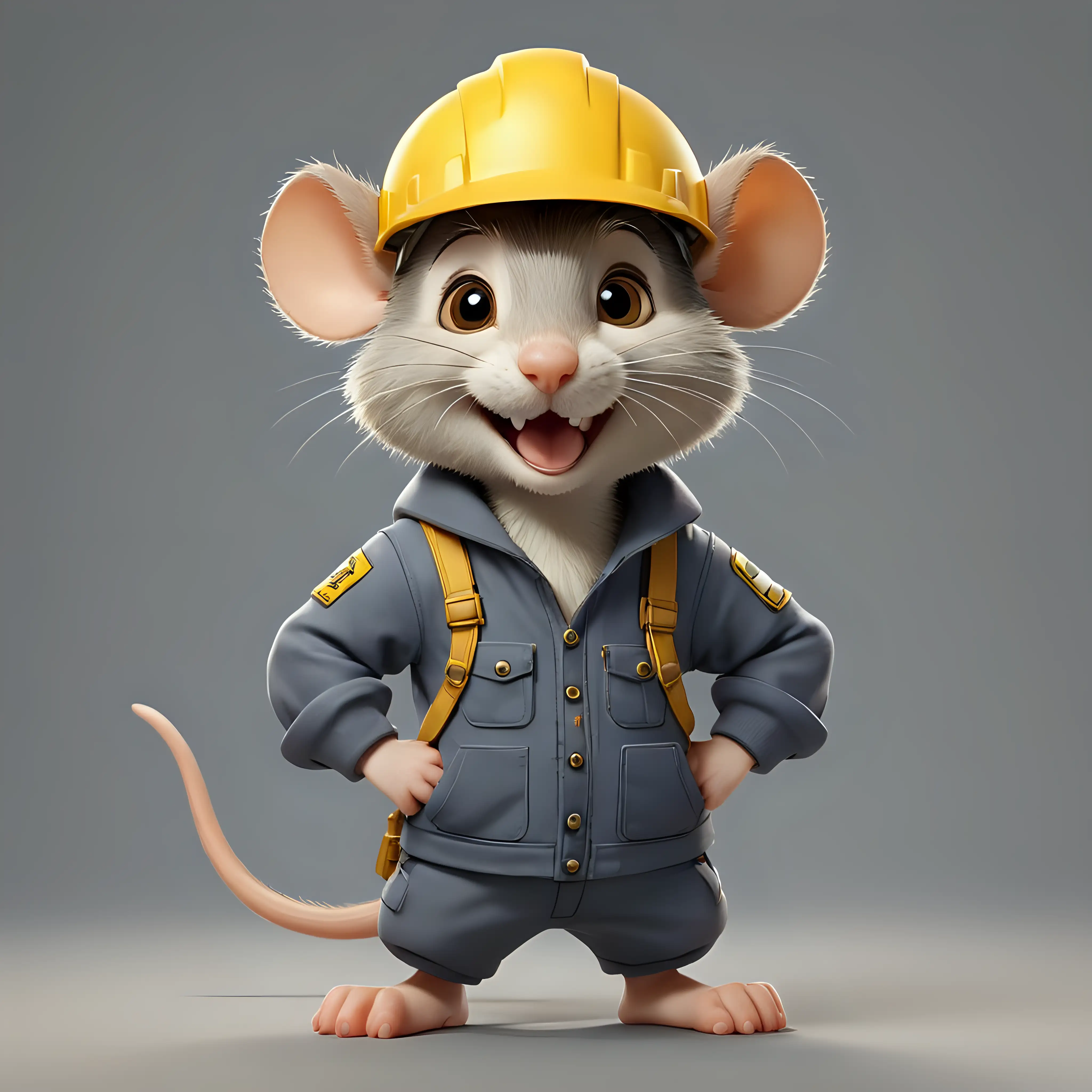 Cheerful Cartoon Rat Engineer with Yellow Helmet