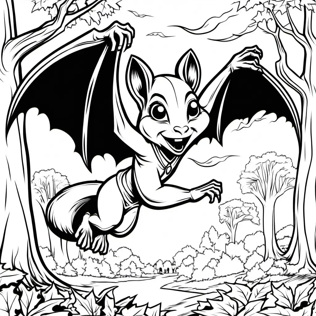 Enchanting Vampire Squirrels Soar in a Whimsical Park Coloring Pages for Teens