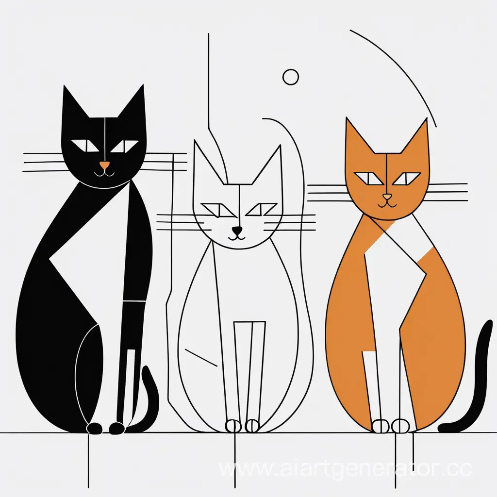 Abstract-Minimalism-Three-Cats-in-Primitive-Raster-Drawing