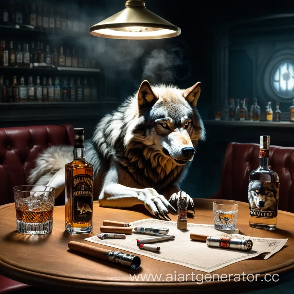 Волки в темном баре пьют водку под названием тундра в пепельнице дымится сигарета на столе лежит револьвер 