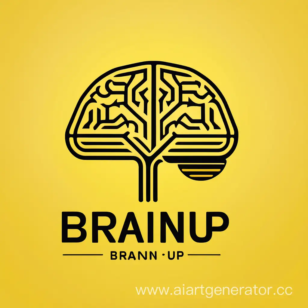 "BrainUp" company logo. She teaches mathematics. The logo should be simple and minimalistic. yellow and black colors predominate