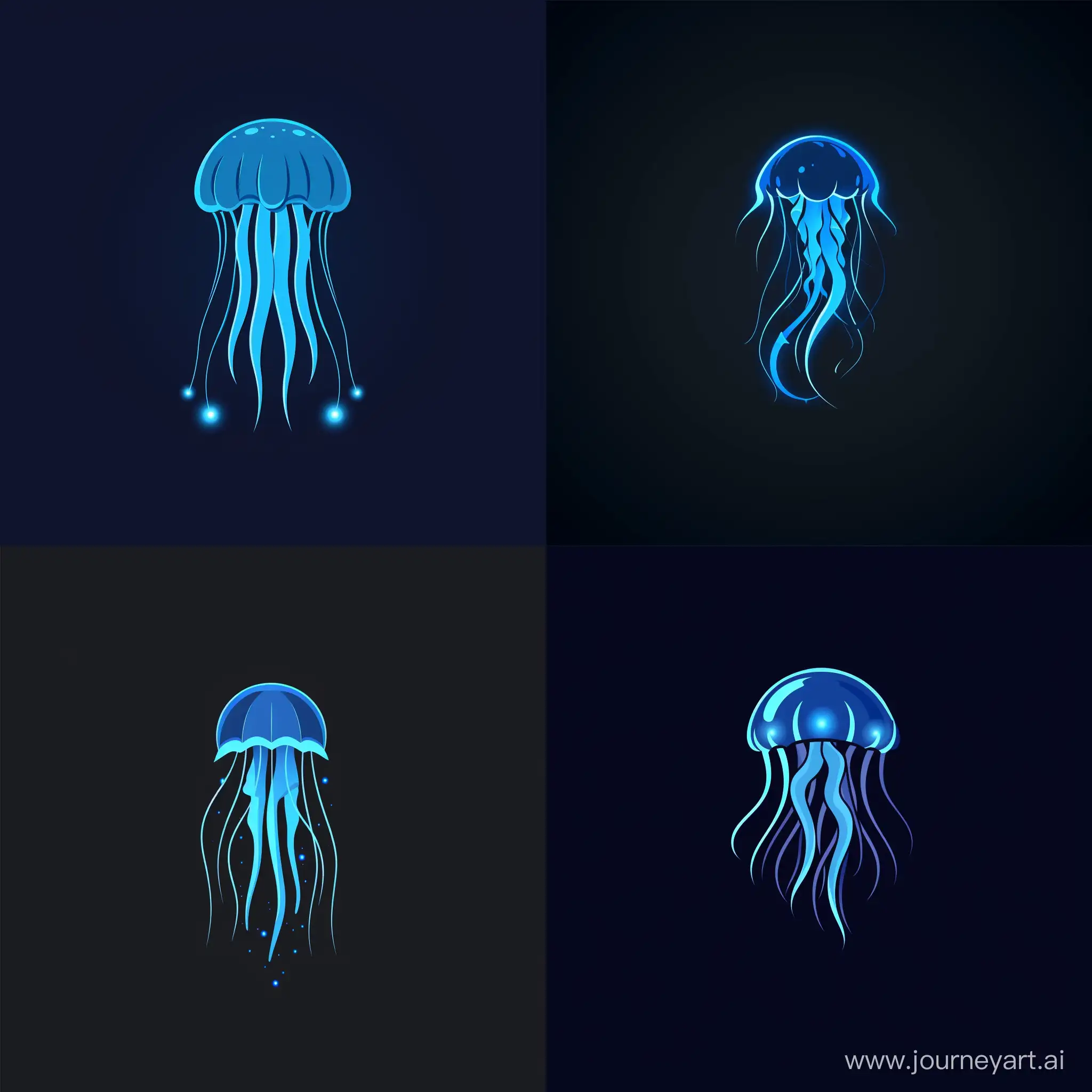 Создай минималистичный логотип , в центре которого будет изображена голубая медуза с голубой подсветкой