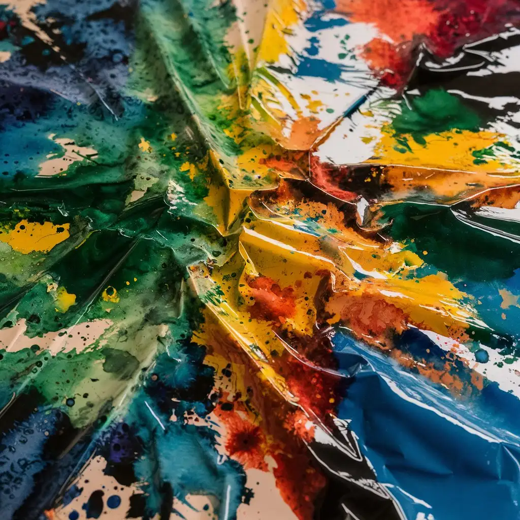 Цветовые пятна, нанесенные акварельными красками на глянцевую бумагу