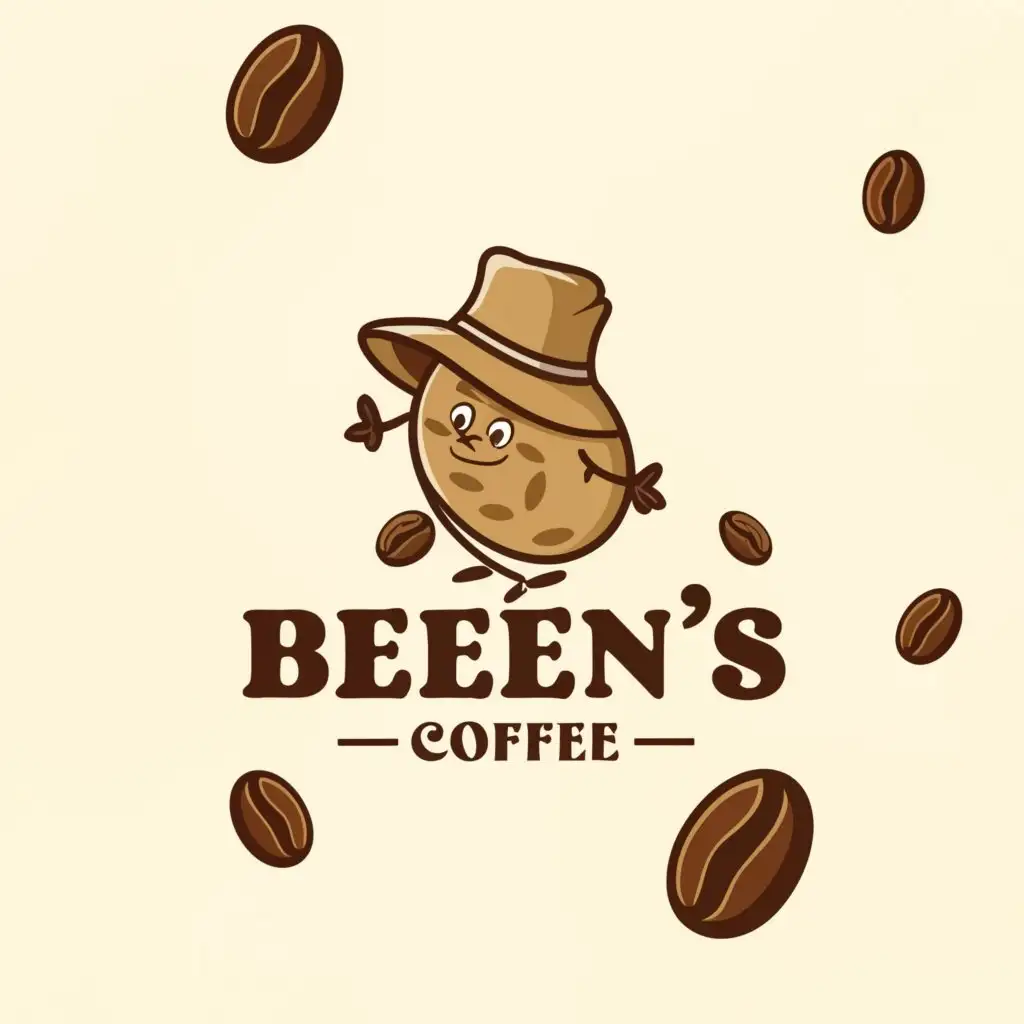 LOGO-Design-for-Beens-Coffee-Animated-Beans-with-Hat-on-a-Clear-Background