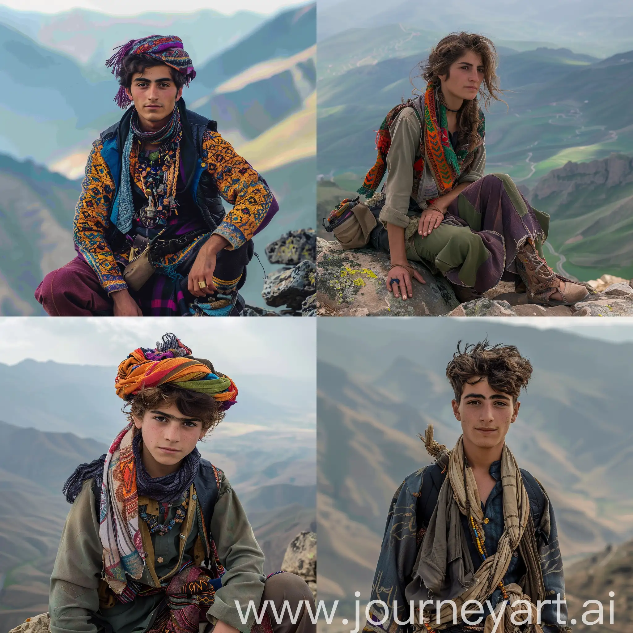 kurdish young buy with kurdish clothes staying on the mountain, realistic