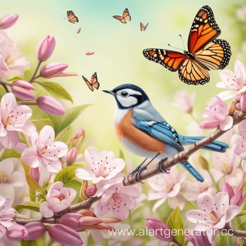 Harmony-of-Spring-Bird-and-Butterfly-in-Nature