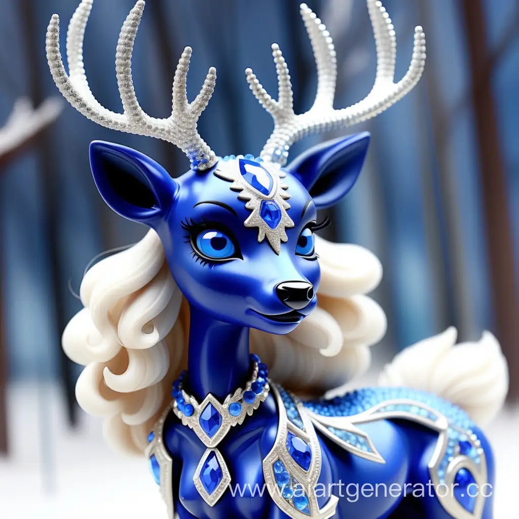 кристальная девушка фурри олень с сапфировой синей кожей с  мордой оленя из синих кристалов вместо лица