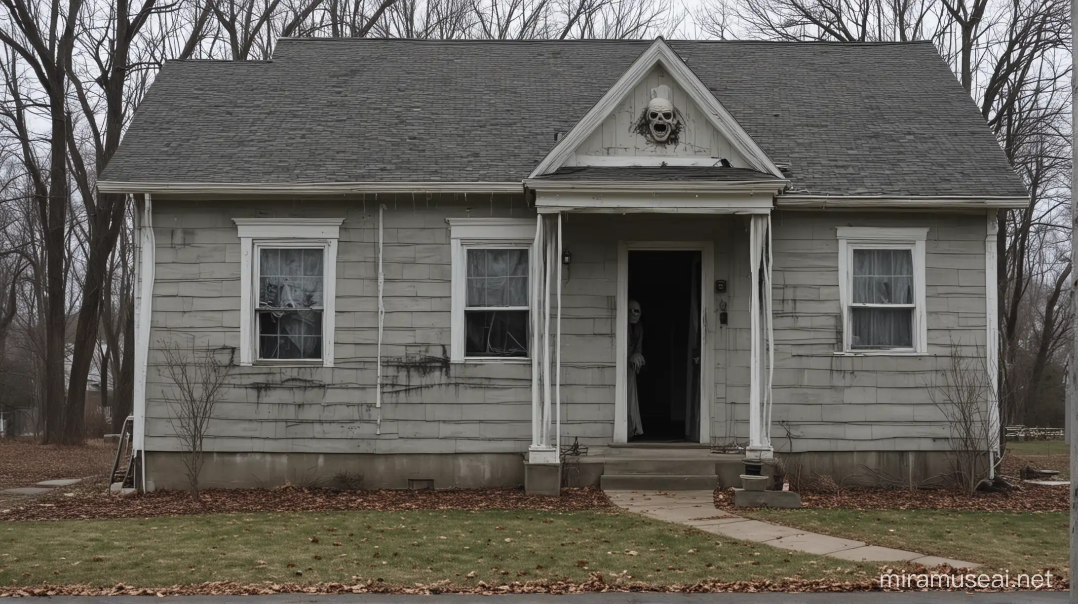 Spooky House Interior with Mysterious Figure