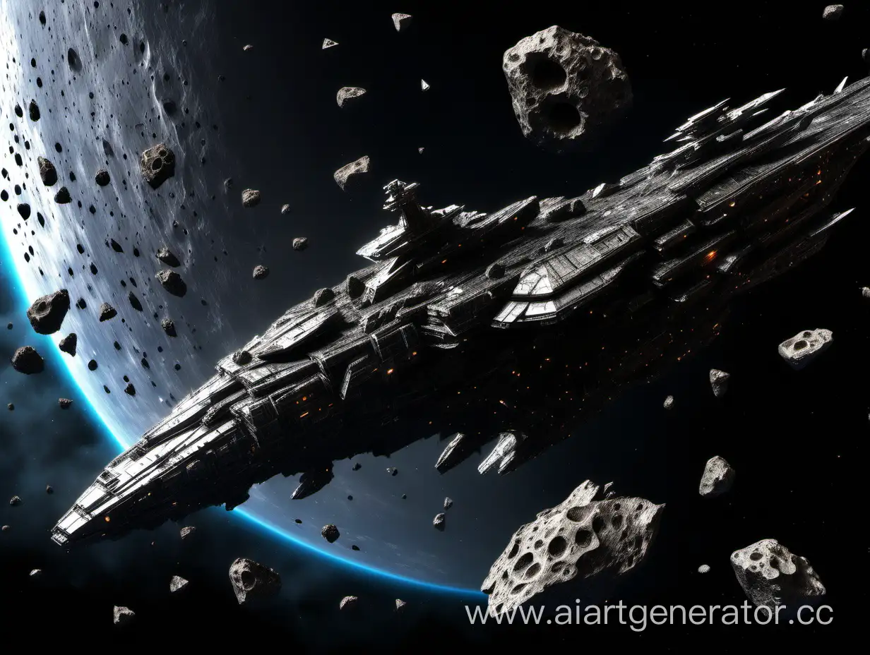 Abandoned-Space-Battleship-Amidst-Asteroid-Debris