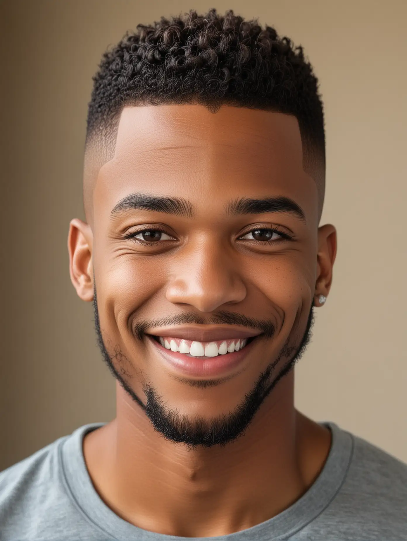 African American Man with Stylish Fade Haircut Smiling Joyfully