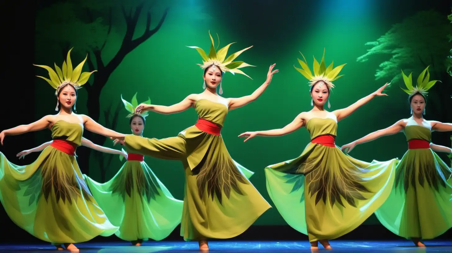 Elegant Mother of Land in NatureThemed Dance Performance Costume