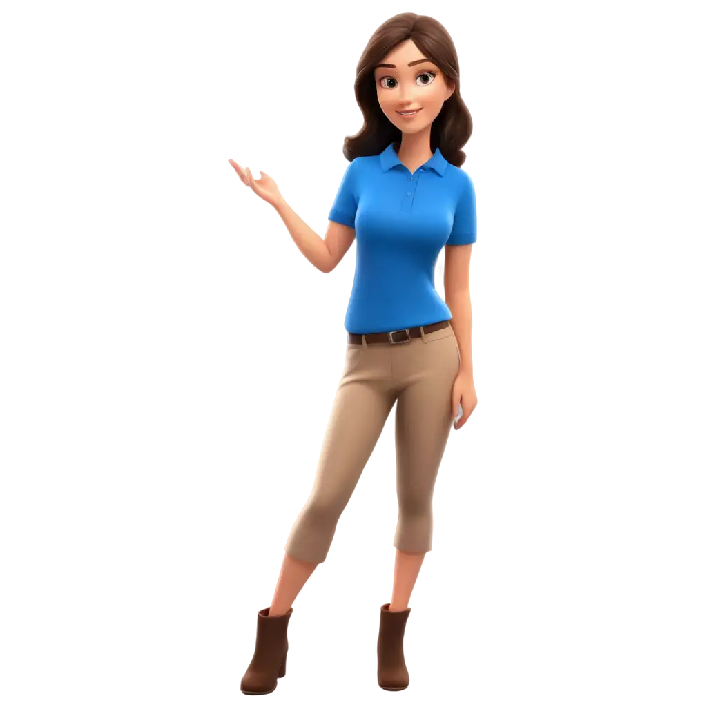 Brunette-Girl-Cartoon-in-Blue-Polo-Shirt-HighQuality-PNG-Image-for-Versatile-Online-Use