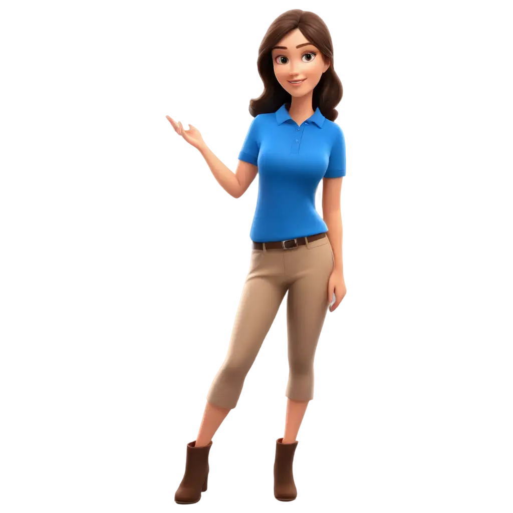 Brunette girl cartoon in a blue polo shirt store seller