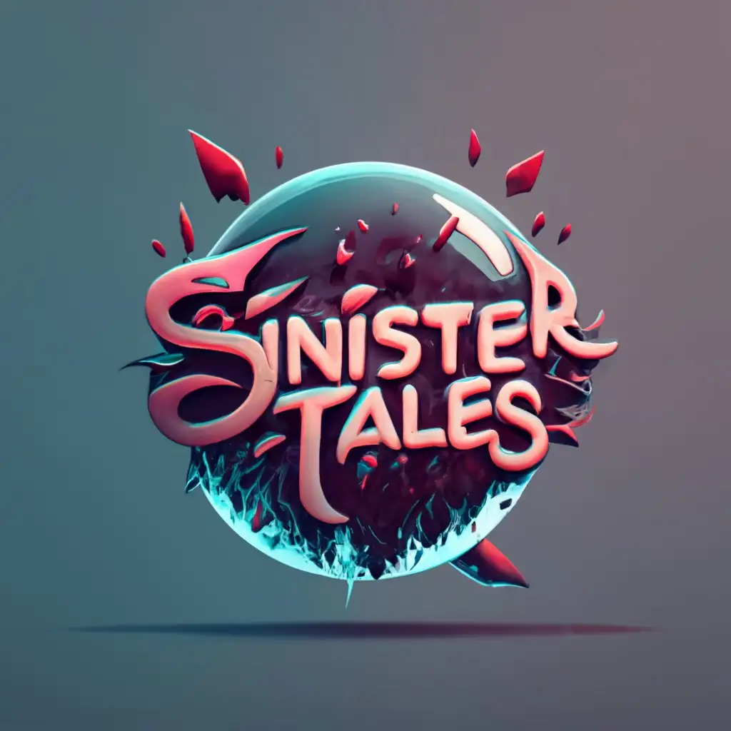 logo, SCARY ,CREEPY , DARK ,NEON CRYSTAL BALL, with the text "SINISTER TALES", typography HORROR DARK RED BLOOD RAVEN 3D REALISTIC THRILL SPOOKY EXTREME CREEPY