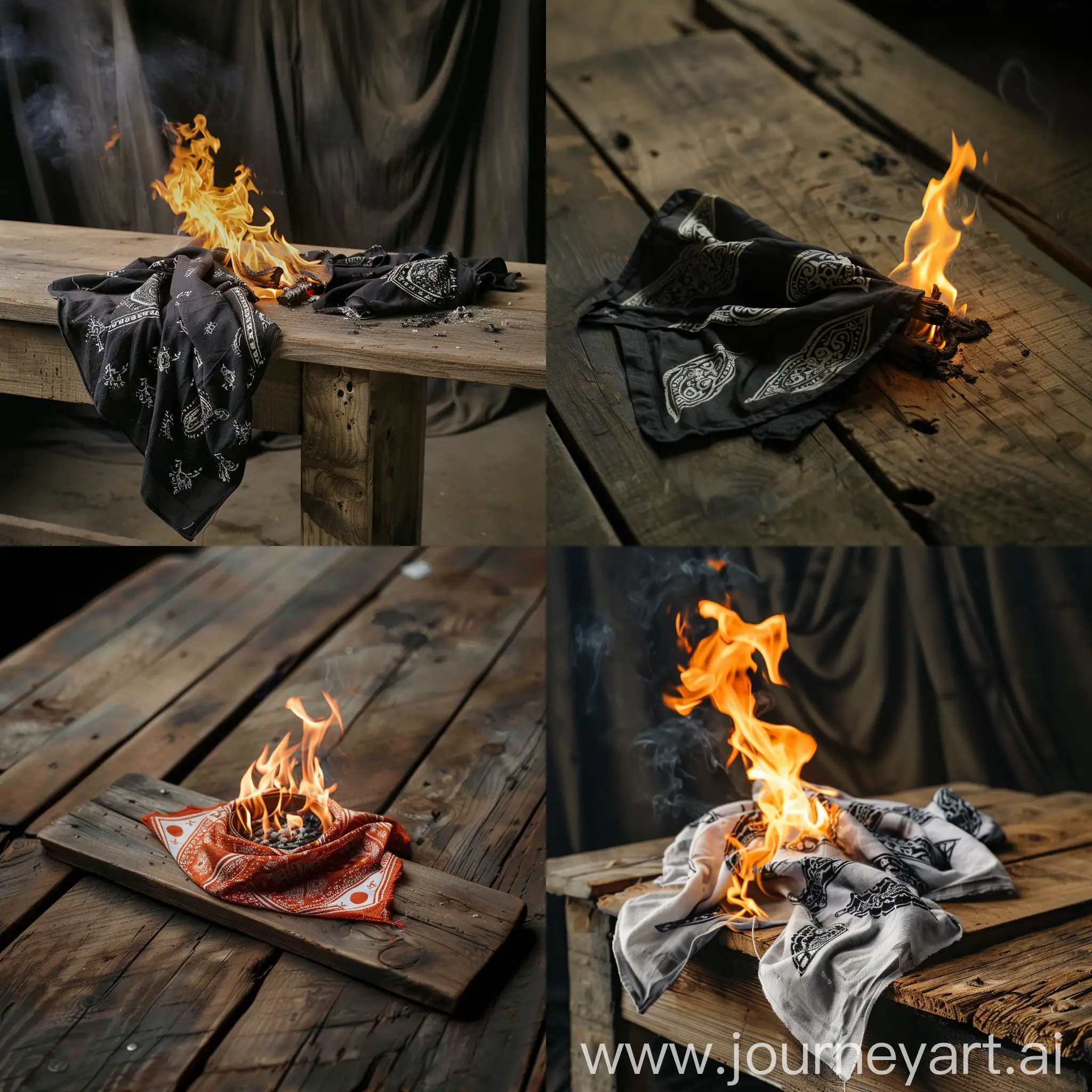 Burning-Bandana-on-Wooden-Table