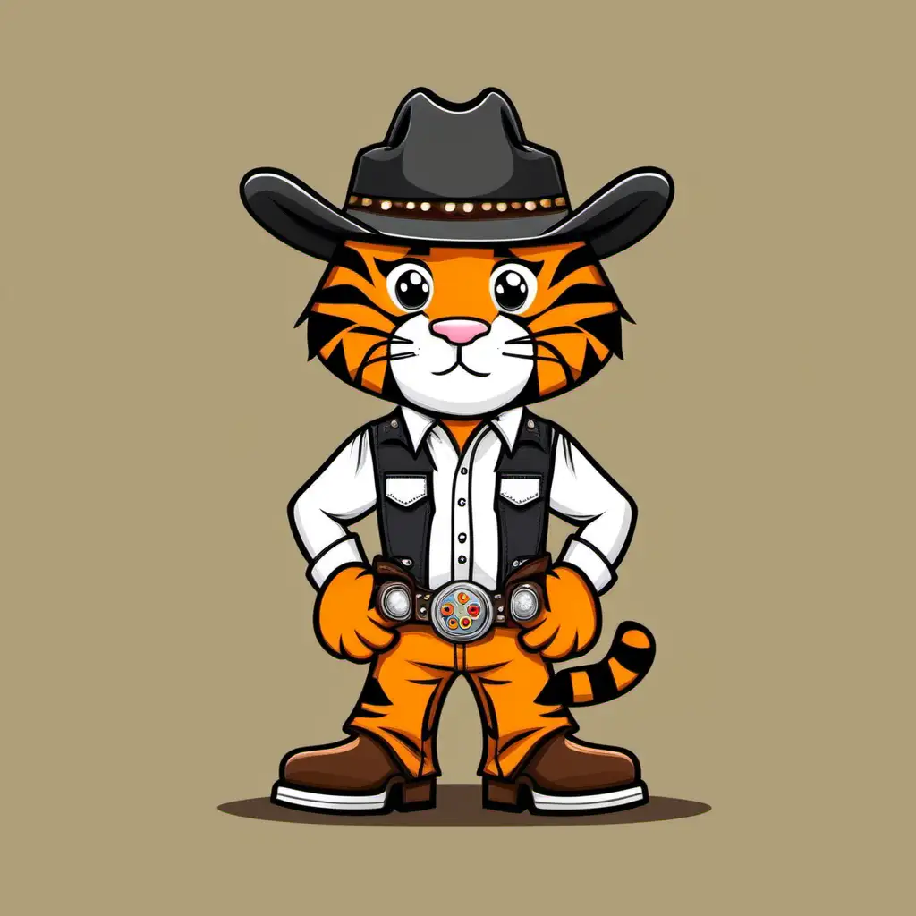 Cartoon Tiger Clipart Wearing Cowboy Gear
