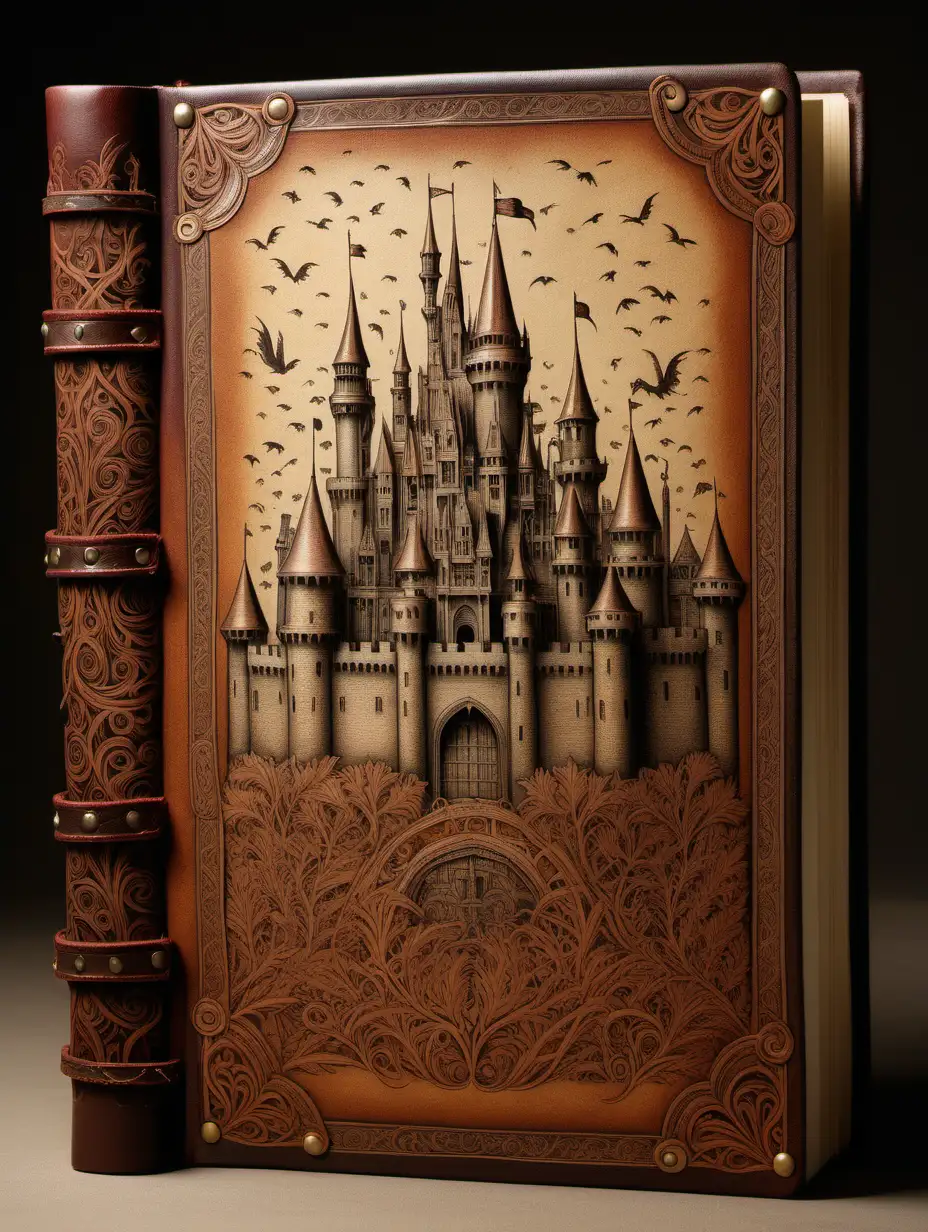Intricate LeatherBound Castle Design on Blank Book
