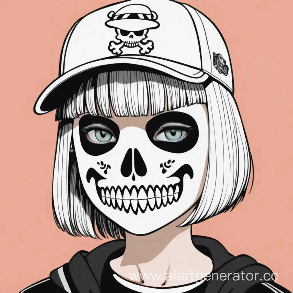 Eclectic-WhiteBobbed-Hair-Girl-with-Hooligan-Hat-and-SkullLike-Face