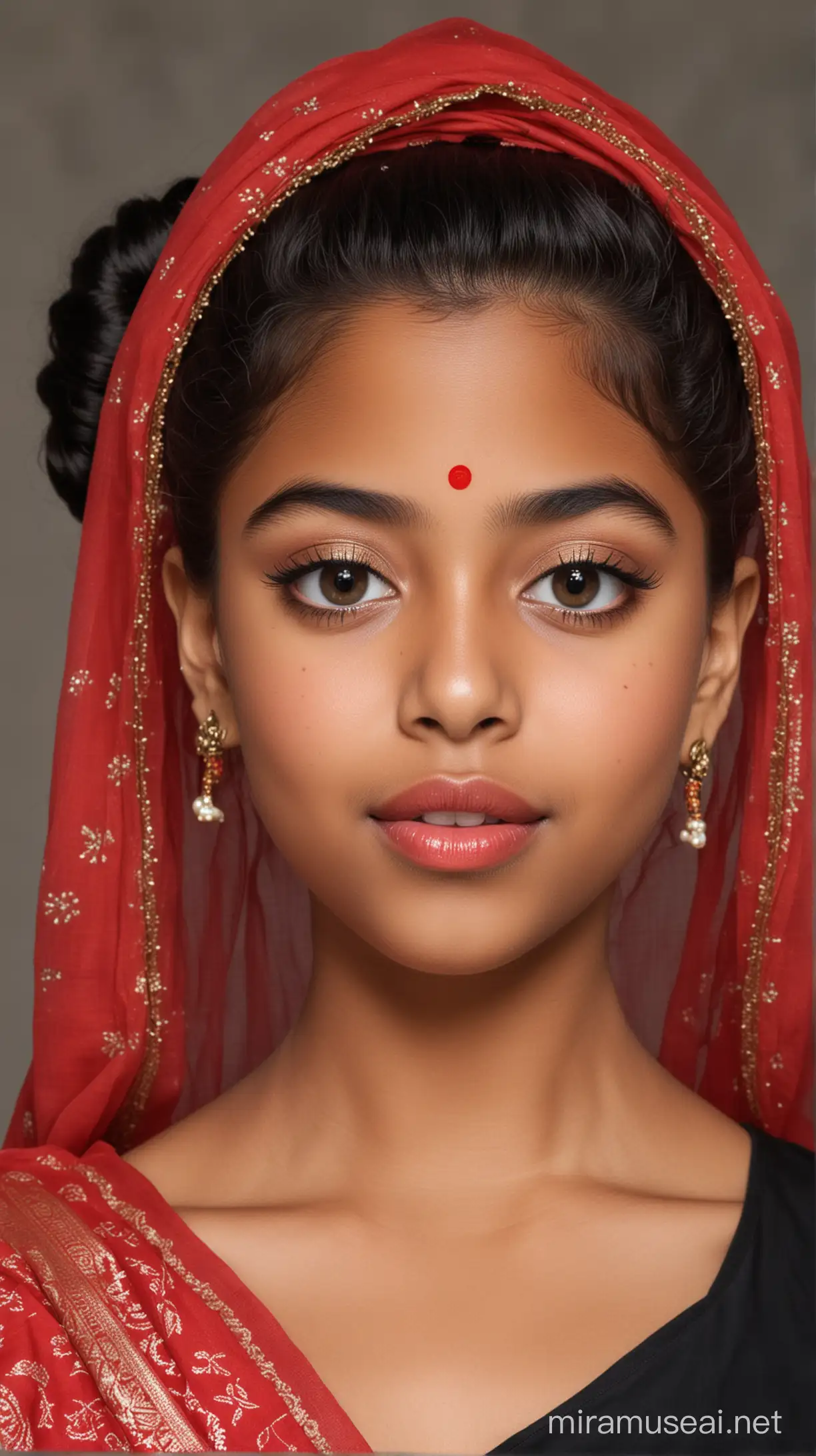 Elegant 12YearOld Black Woman in Traditional Saree and Veil