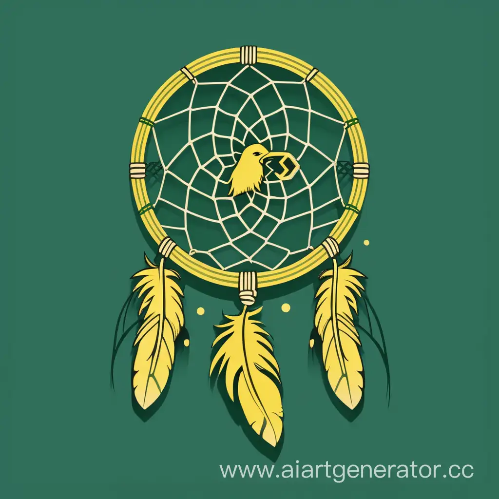 Bohemian-Dream-Catcher-Logo-with-Vibrant-Green-and-Yellow-Feathers