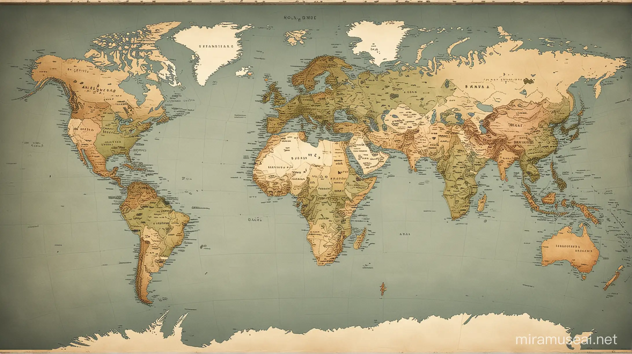 Peta dunia yang terdiri dari 1 benua misterius dan 4 benua lain nya 