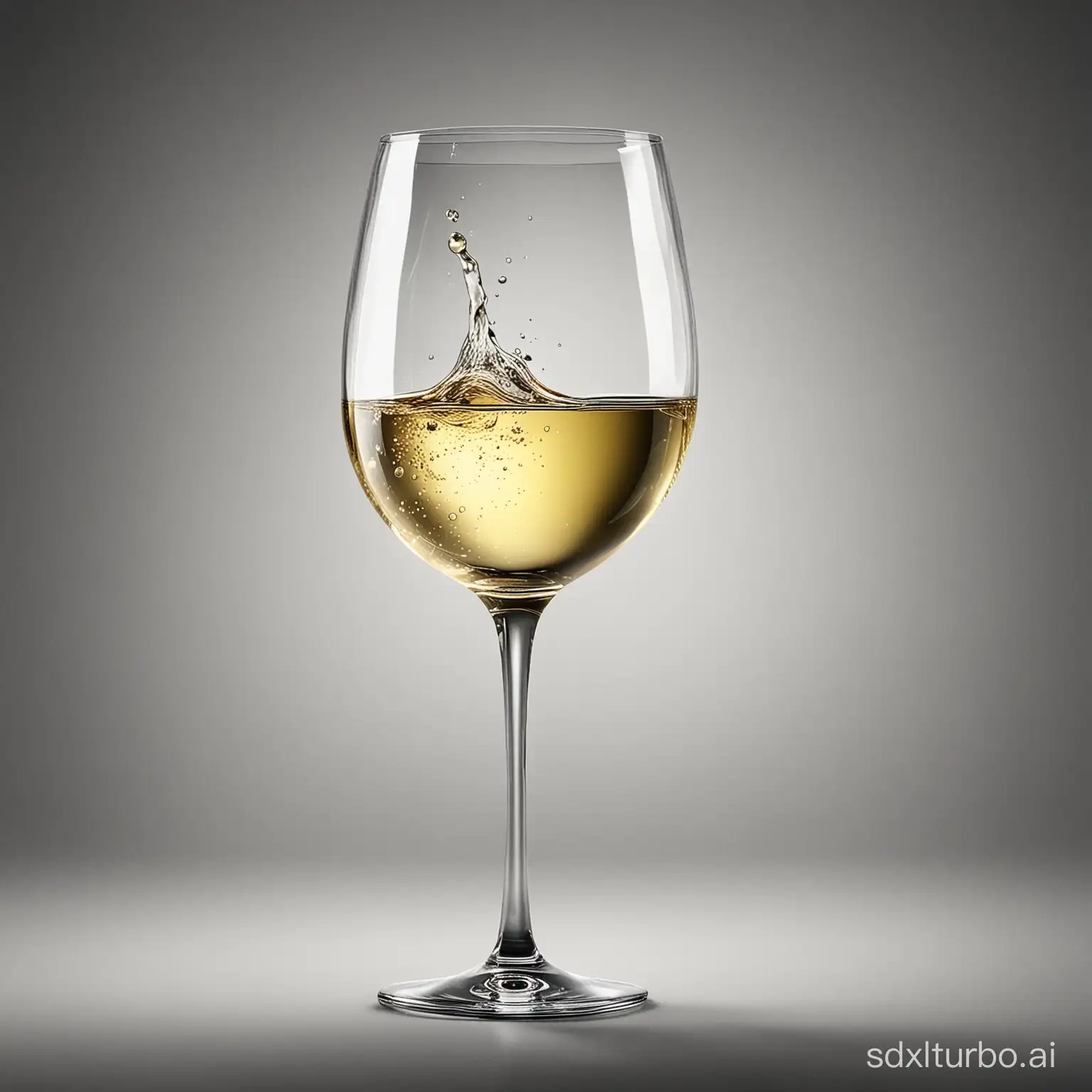 Draw a fashionable poster of a wine glass, with white wine in the glass, requesting luxury, grandeur, and high-end.