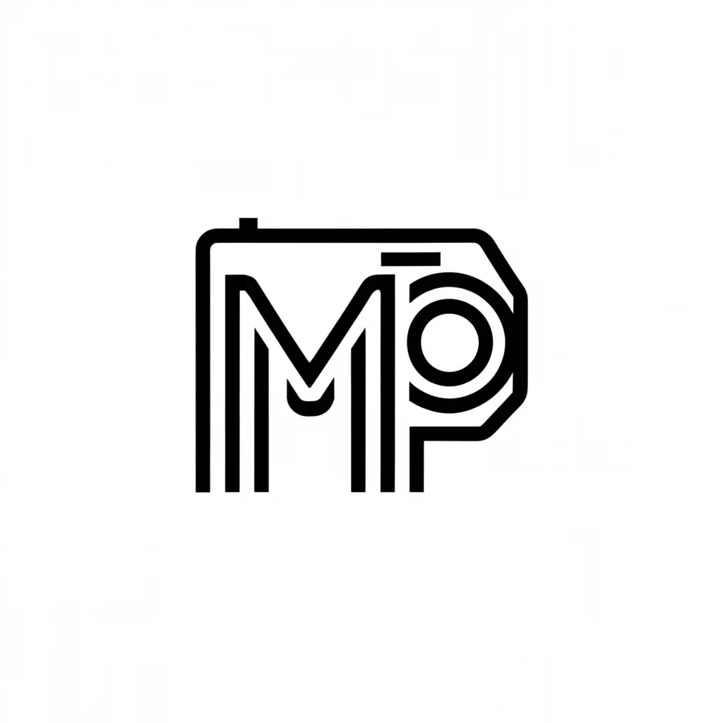 a logo design,with the text "MP", main symbol:camera,Minimalistic,clear background