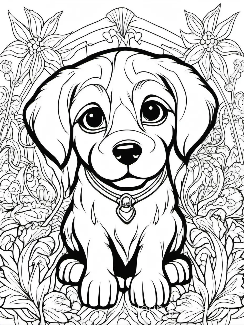 puppy, elaborate, highly detailed, Coloring Page, black and white, line art, white background, Ample White Space. fine art, masterpiece, The outlines of all the subjects are easy to distinguish, making it simple for adults to color without too much difficulty., Coloring Page, black and white, line art, white background, Simplicity, Ample White Space. The background of the coloring page is plain white to make it easy for young children to color within the lines. The outlines of all the subjects are easy to distinguish, making it simple for kids to color without too much difficulty, Coloring Page, black and white, line art, white background, Simplicity, Ample White Space. The background of the coloring page is plain white to make it easy for young children to color within the lines. The outlines of all the subjects are easy to distinguish, making it simple for kids to color without too much difficulty