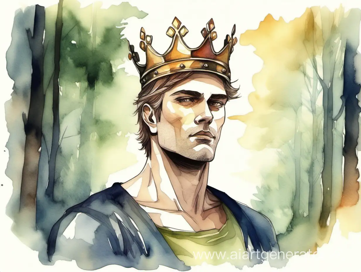 Regal-Forest-Portrait-Proud-Crowned-Man-in-Watercolor