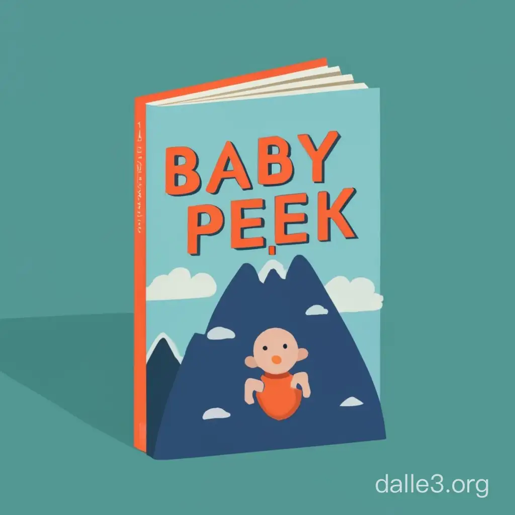 A cover of a book called "Baby Peek" with motifs of babies and mountains