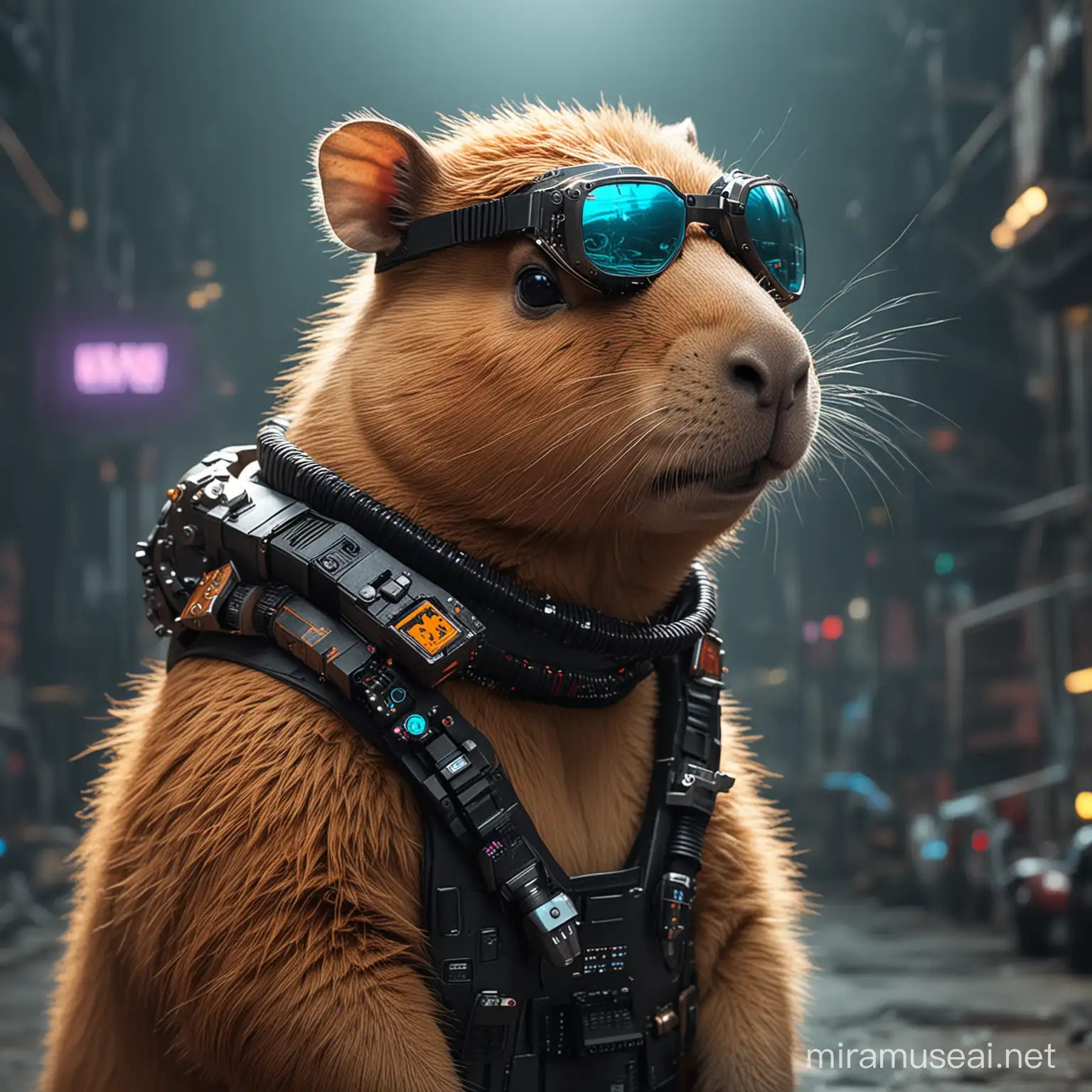 Futuristic Cyberpunk Capybara in Neon Cityscape