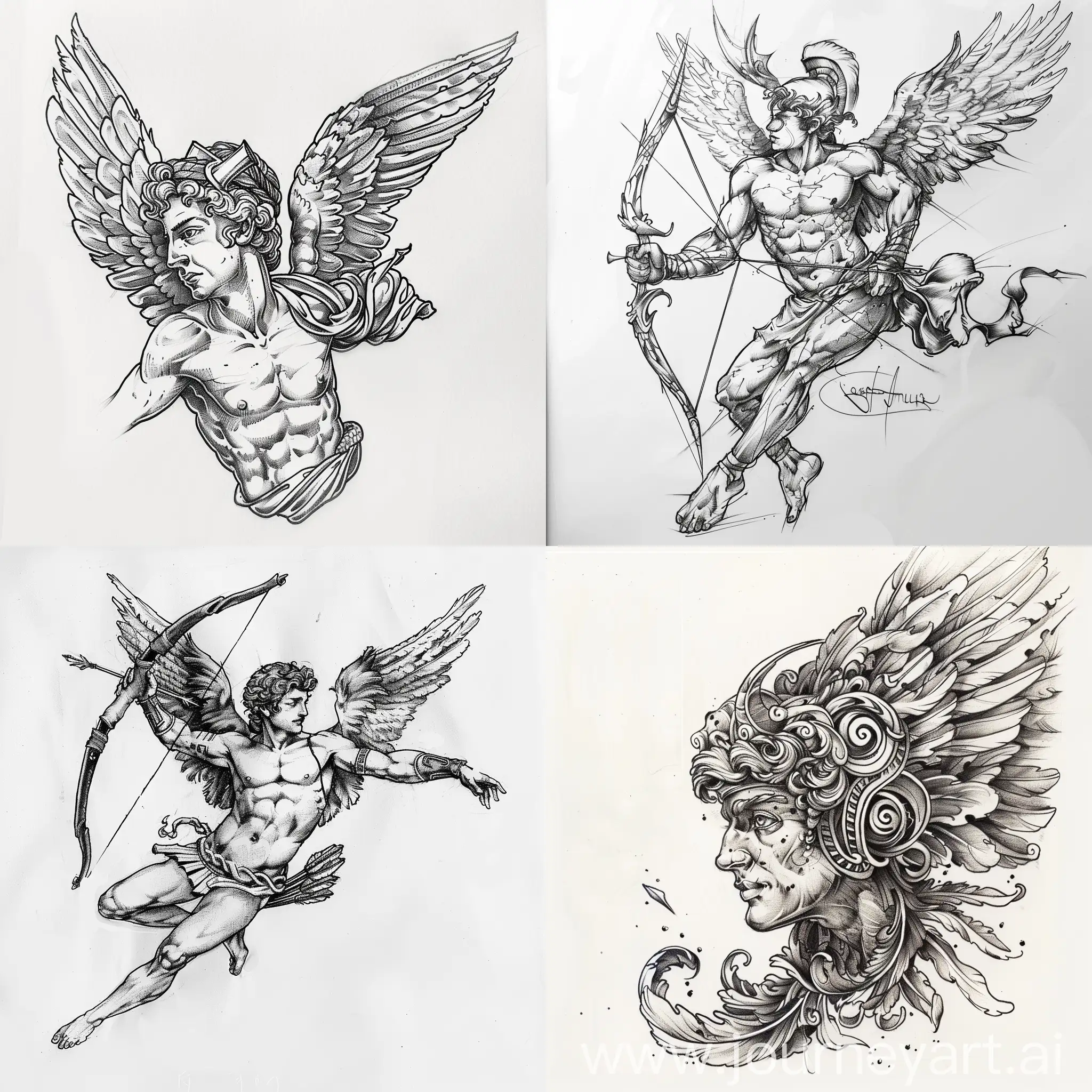 greek mythology, icarus tattoo design sketch, white background
