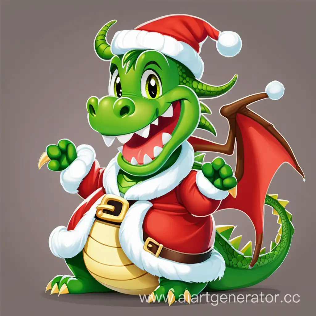 Cheerful-Green-Dragon-in-Santa-Claus-Attire